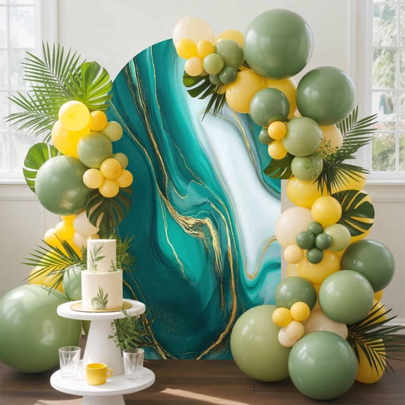 Modern Teal Marble Gold Line Arch Backdrop Cover Spandex Fitted Arch Cover 4FT,Arches Backdrop Stand Covers for Wedding Birthday Party Ceremony Banquet Decoration Fluid Abstract Art