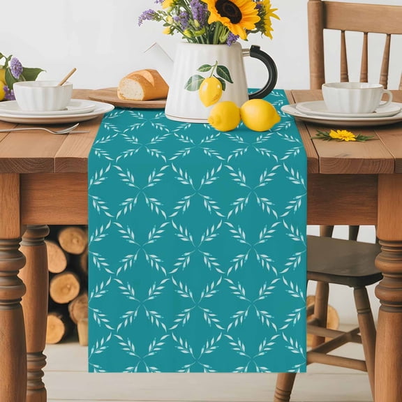 Modern Teal Morocco Style Table Runner 36 Inches Long, Geometric Leaf Diamond Plaid Table Runners Tabletop Scarf Kitchen Dining Tables Decoration for Home Party Indoor Outdoor