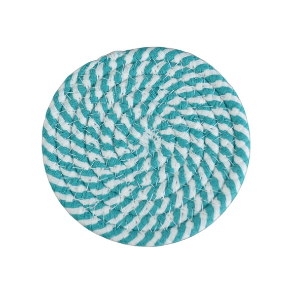 Modern Teal Solid & Twist Stripe Round Nonwoven Placemat Heat Insulation Spill Absorb Easy Wipe Clean Stackable Decor Mat For Daily Dinner Kitchen Bar Tabletop