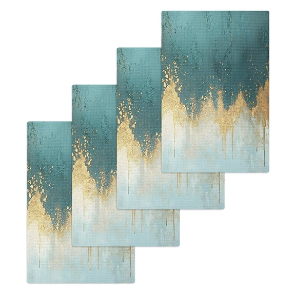 Modern Teal Turquoise Kitchen Dish Towels for Drying Dishes Set of 4, Abstract Oil Painting Minimalist Art Waffle Weave Microfiber Hand Tea Bathroom Towels Quick Dry & Absorbent Towel 15.7x23.6