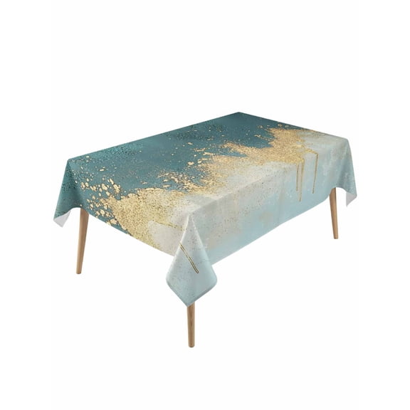 Modern Teal Turquoise Table Cloth, Waterproof Tablecloth for Rectangle Tables, Abstract Oil Painting Minimalist Art Reusable Washable Fabric Table Cover for Restaurant Kitchen Dining Tables 60"x120"