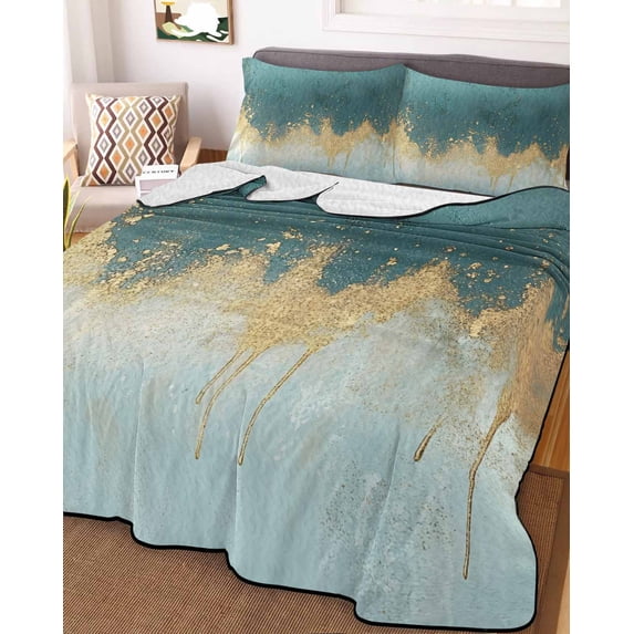 Modern Teal Turquoise Twin XL Size Down Alternative Comforter,Lightweight Comforter Quilt Bedding Set with Pillow Shams Abstract Oil Painting Minimalist Art Bed Comforter Duvet Insert 68"x98"