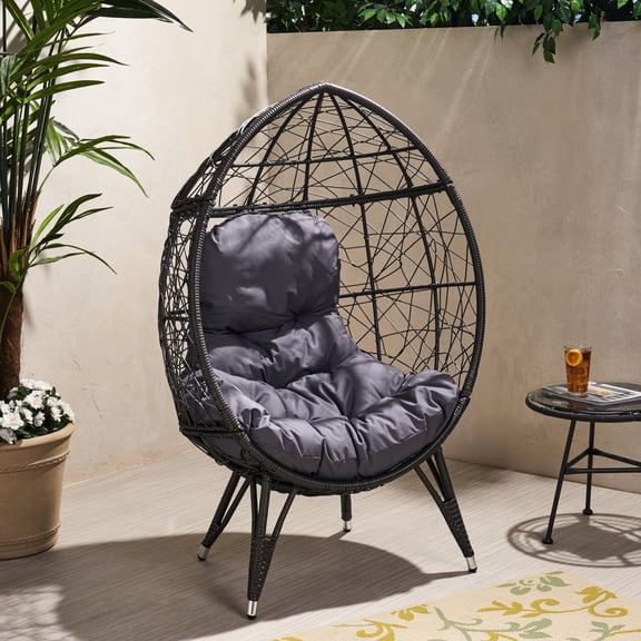 Modern Teardrop Chair - Iron Frame, Faux Weave Stylish Abstract Design Touch, Outdoor Elegance