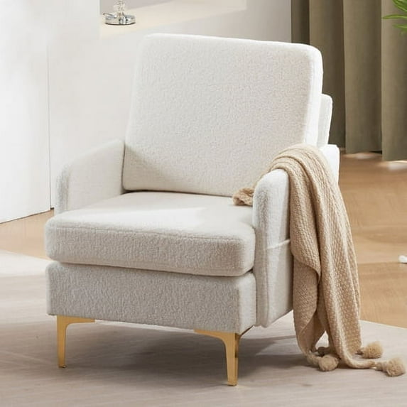 Modern Teddy Accent Chair, Living Room Chair, Club Chair Upholstered Tufted Decorative Reading Chair, Corner Side Chair, Vanity Chair for Bedroom, Living Room (Off-White)