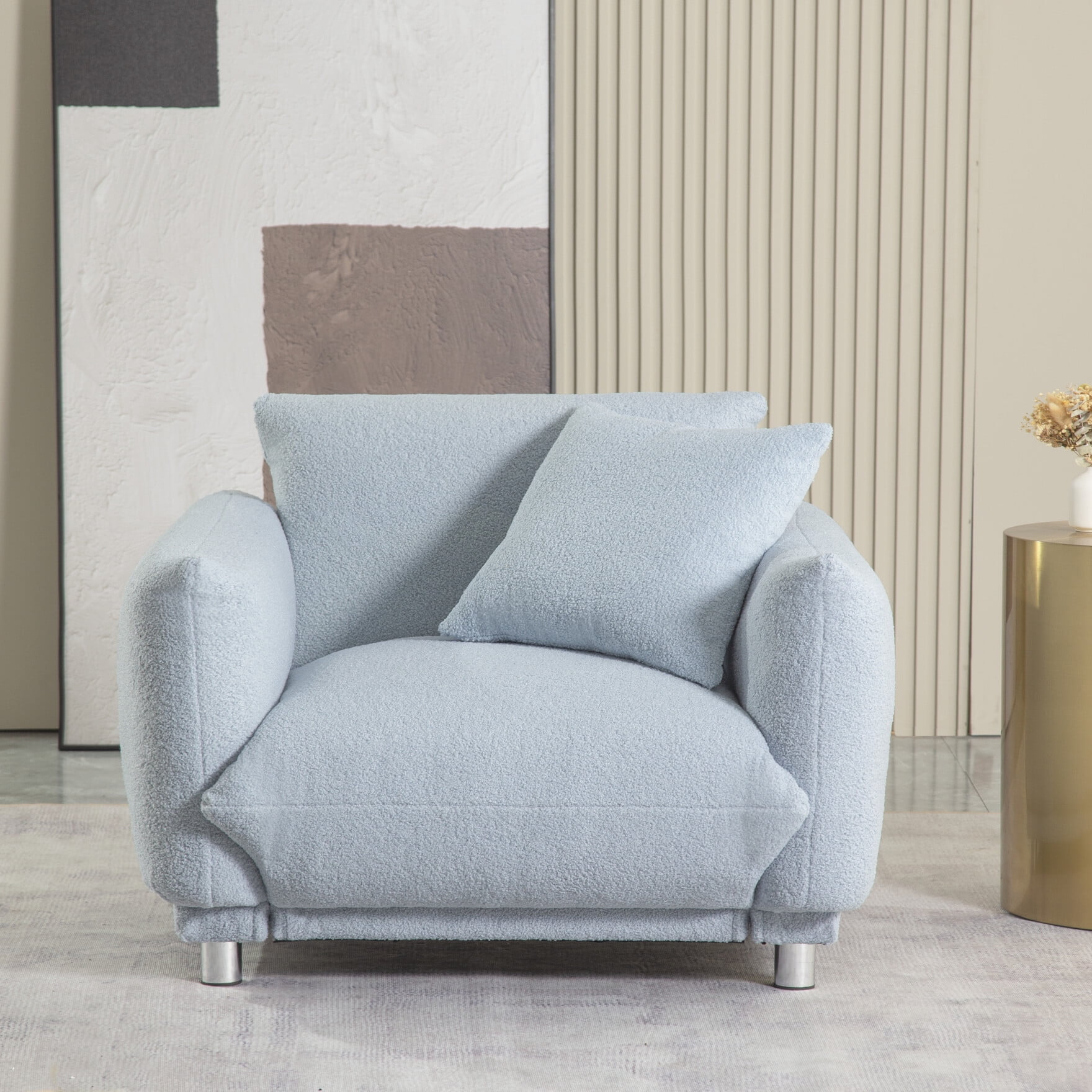 Modern Teddy Accent Chair, Upholstered Single Sofa Armchair with Lumbar