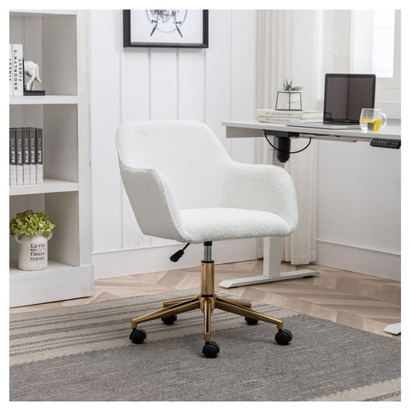 Modern Teddy Fabric Material Adjustable Height 360 Revolving Home Office Chair With Metal Legs And Universal Wheel For Indoor,White
