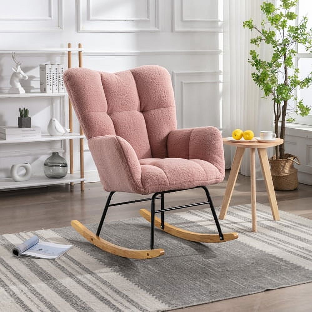 Modern Teddy Fabric Nursery Rocking Chair Rocker Armchair with Padded Seat and High Backrest for Baby Nursery Kids Living Room Bedroom Playroom Walmart
