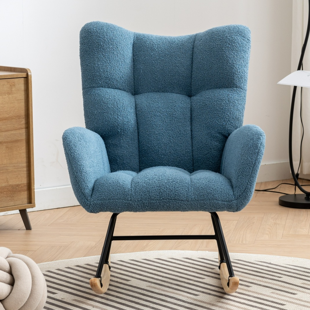 Modern Teddy Fabric Nursery Rocking Chair, Wingback Glider Rocker