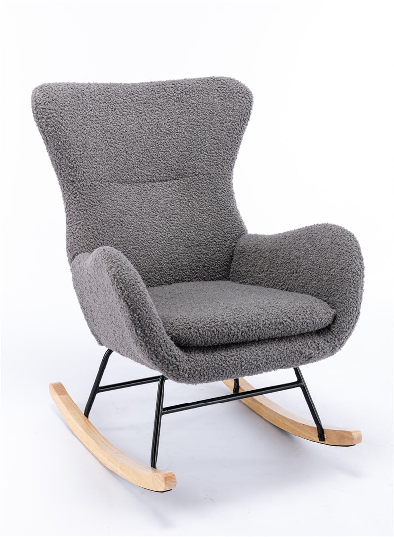 Modern Teddy Fabric Recliner Chair, Padded Seat Rocking Chair With High ...