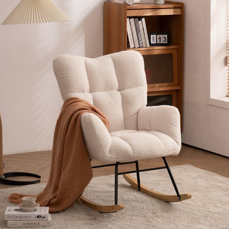 Modern Teddy Fabric Rocking Chair, Tufted Upholstered Accent Chair