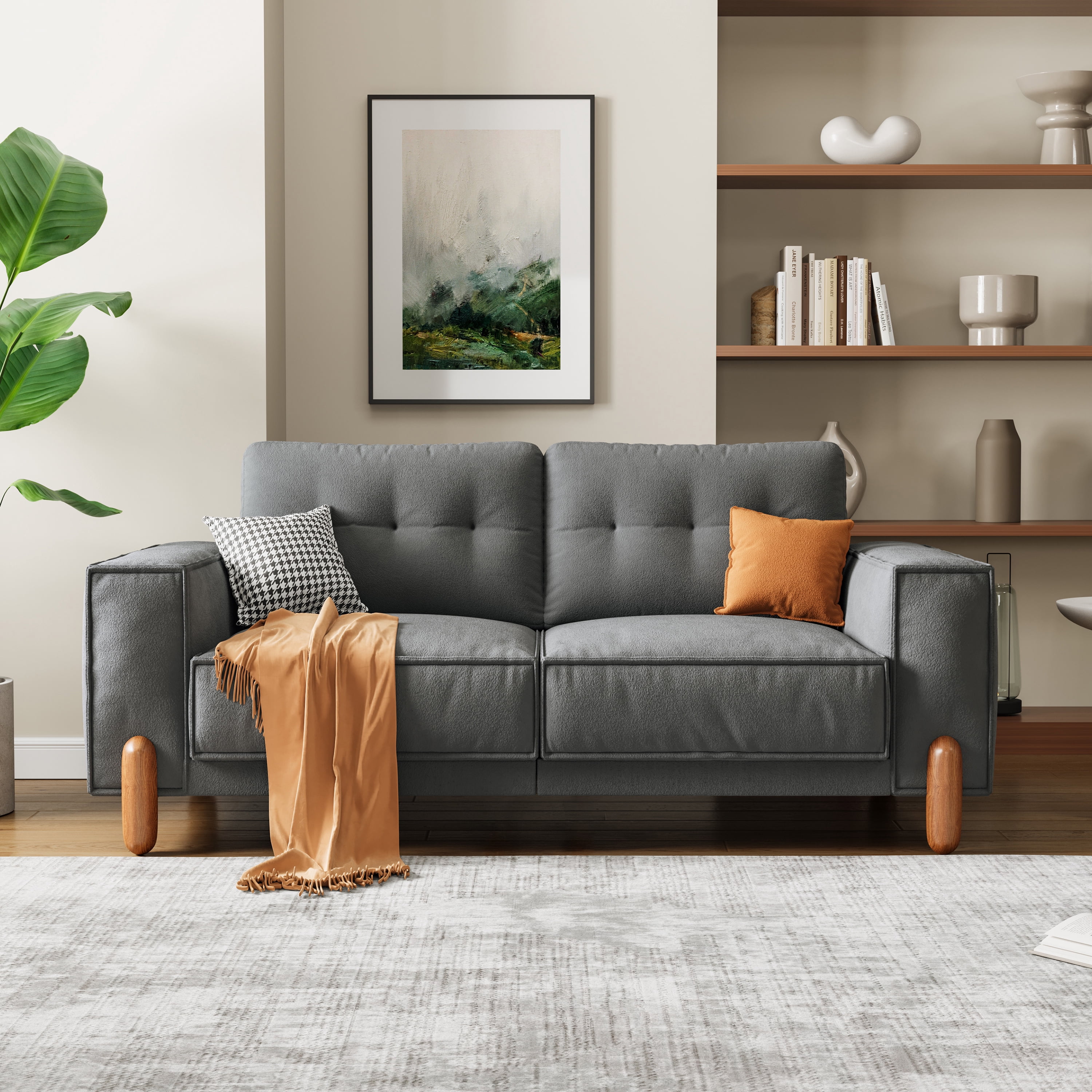 Modern Teddy Fabric Upholstered Sofa, Tufted Couches for Living Room
