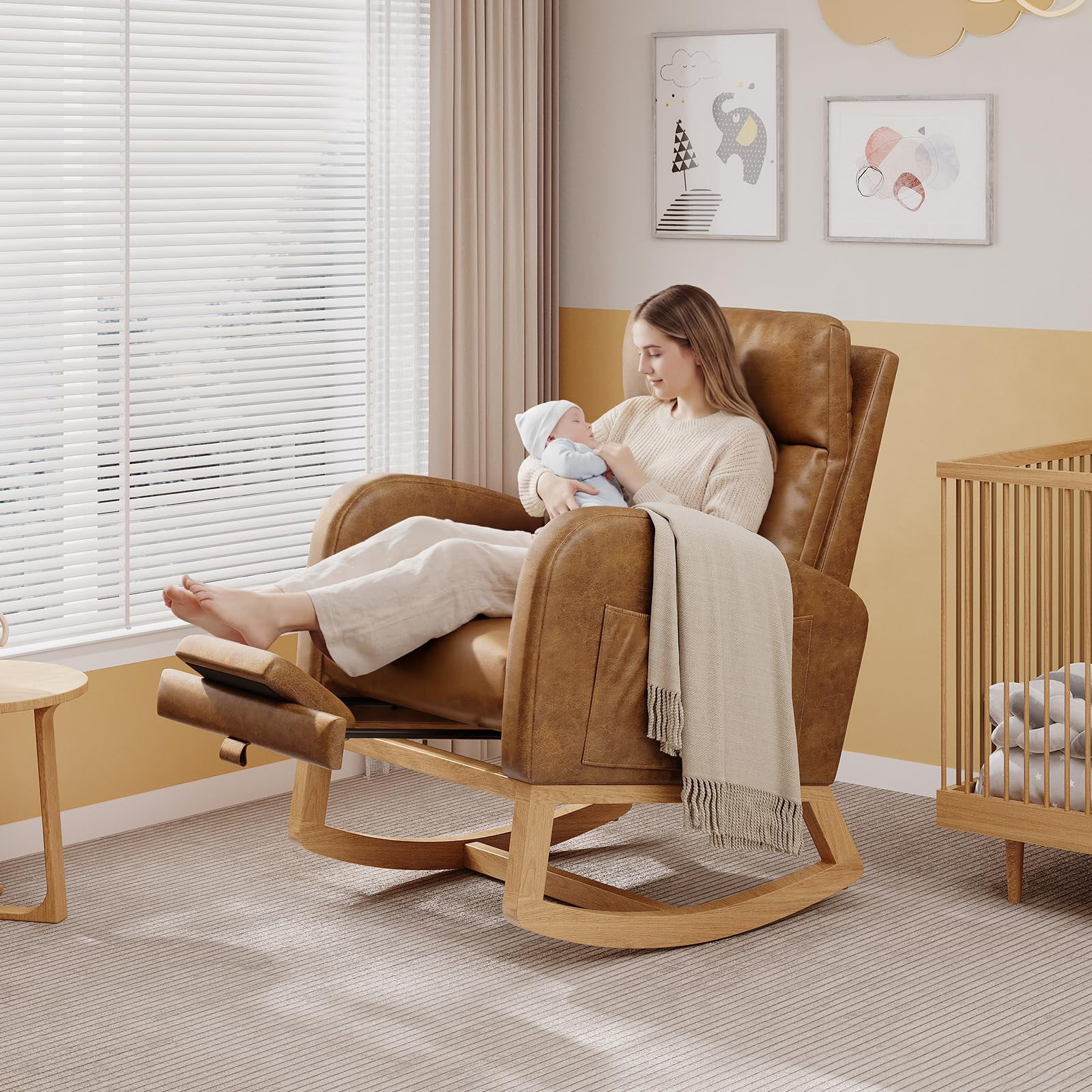 Modern Teddy Fleece Nursery Rocking Chair - High Back Glider with ...