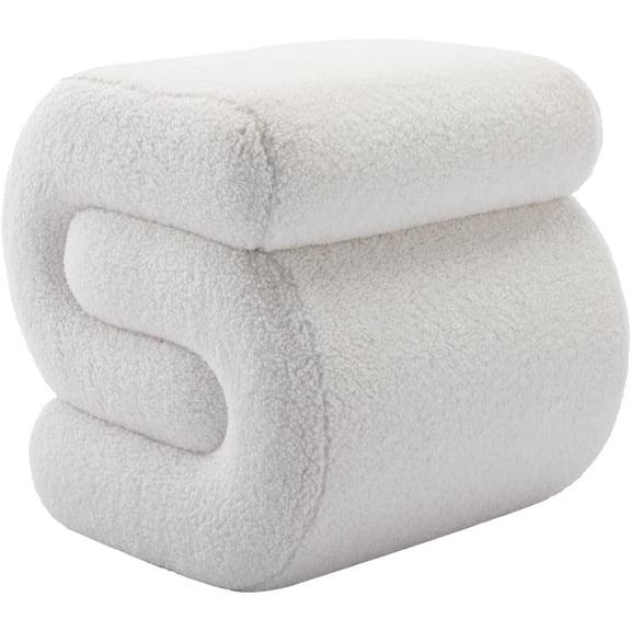 Modern Teddy Upholstered Ottoman, Comfortable Teddy Foot Stools, Exquisite End Table Pouf Stool Soft Shoe Stool, s Shape Ottoman for Makeup Room Living Room Bedroom Entrance (White)