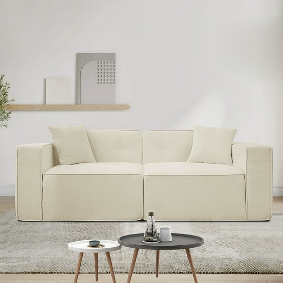Modern Teddy Velvet 3-Seat Sofa | Ergonomic Full Foam Compression Couch | Soft White Polyester Upholstery | 78.74" Mid Century Indoor Loveseat for Living Room, Bedroom, Apartment