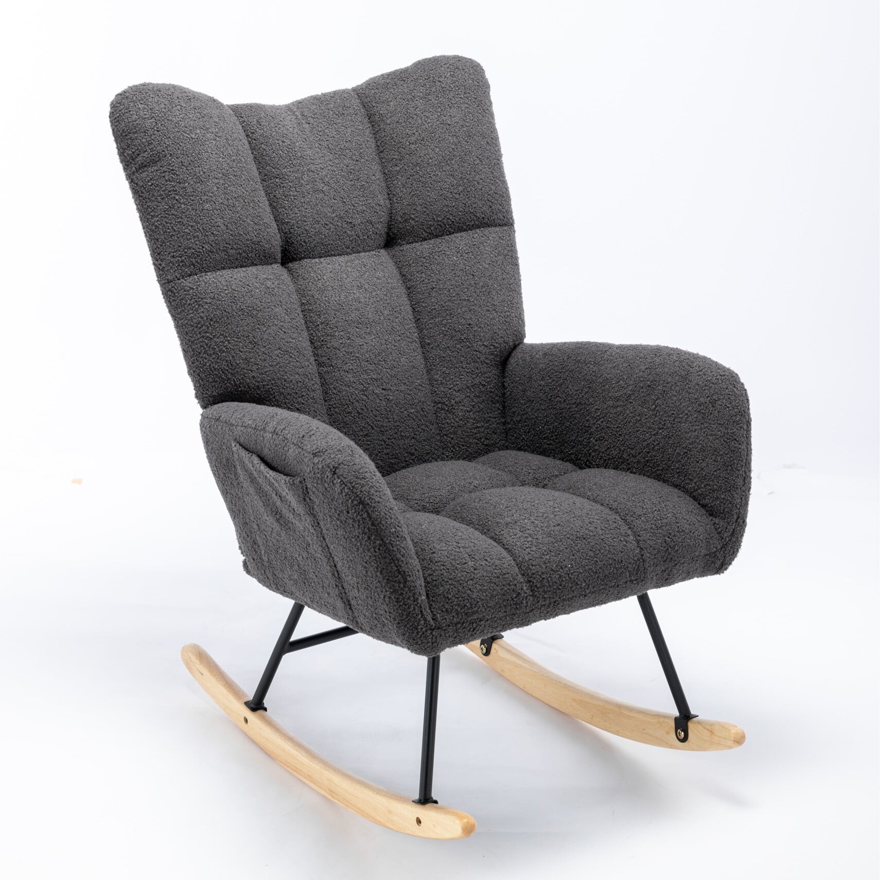 Modern Teddy Velvet Nursery Rocking Chair with Metal Frame, High Back