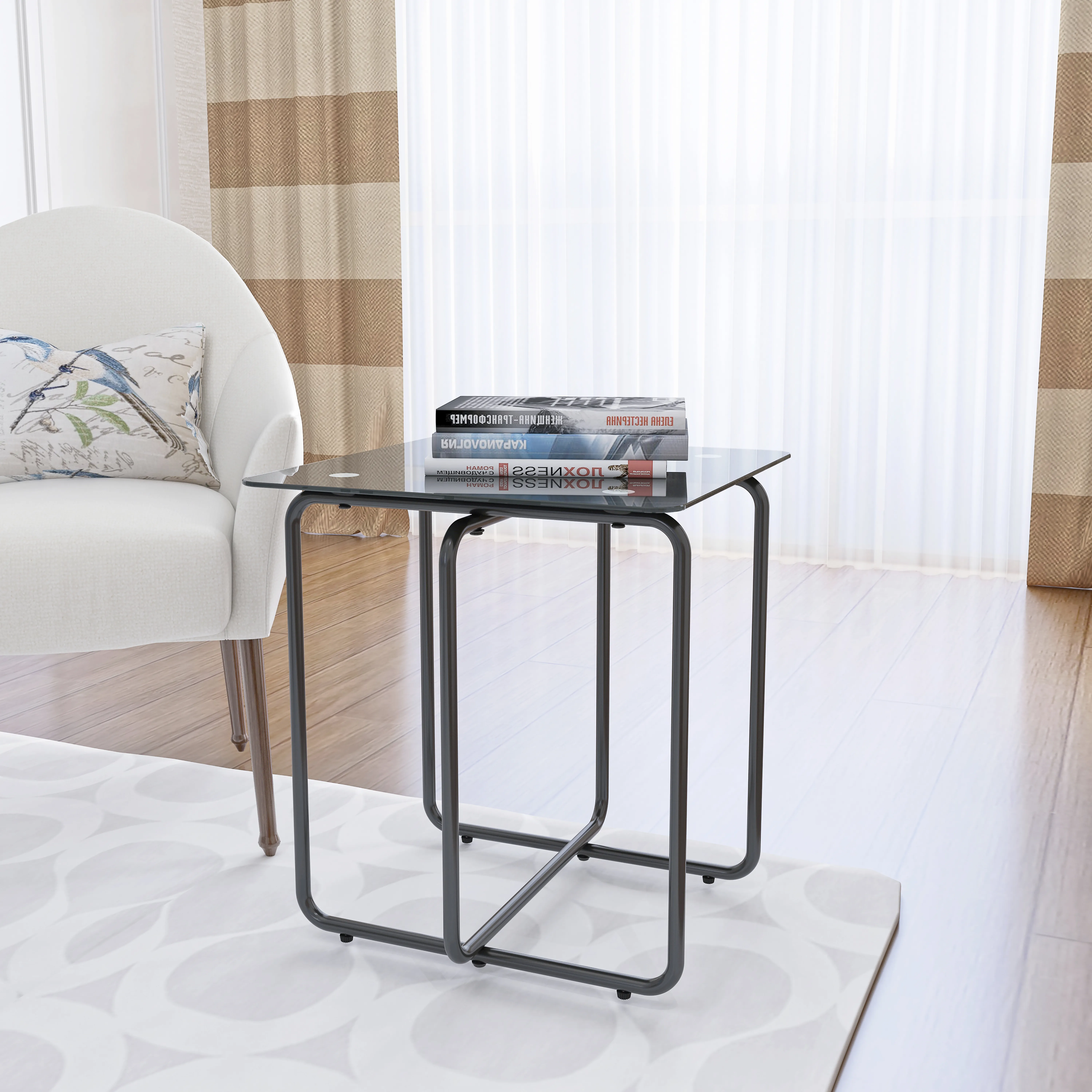 KOTEK Modern Glass Coffee Table - 45" Wide Rectangle, 2-Tier With Storage Shelf, Metal Frame, Gold Finish