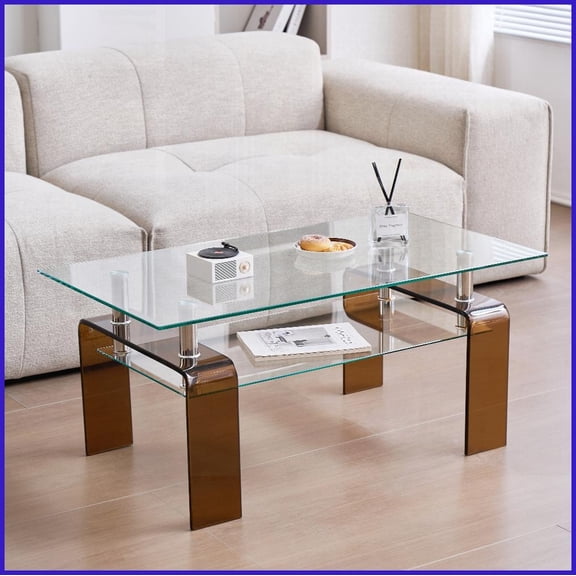 Modern Tempered Glass Coffee Table for Living Room - 2-Tier Storage, Easy-Clean & Space-Saving