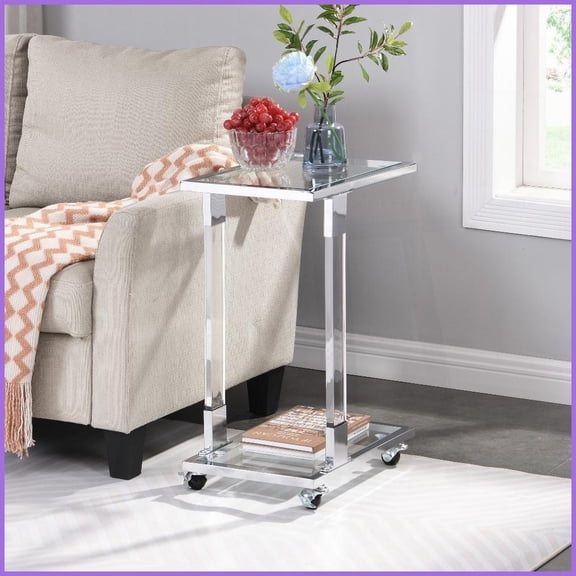 Modern Tempered Glass Coffee Table for Living Room Bedroom - Easy-Clean, Mobile with Lockable Casters