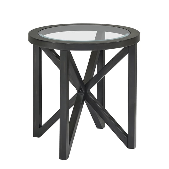 Modern Tempered Glass Coffee Table with Solid Wood Base, Round Transparent Top Minimalist Accent Table for Living Room, Lounge, or Office