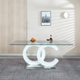 thumbnail image 1 of Modern Tempered Glass Dining Table, 70" White Tabletop, Stainless Steel Base, for Dining Room, Easy Clean, 1 of 6