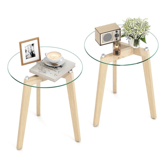 Modern Tempered Glass End Table Set of 2 with Transparent Tabletop for Office