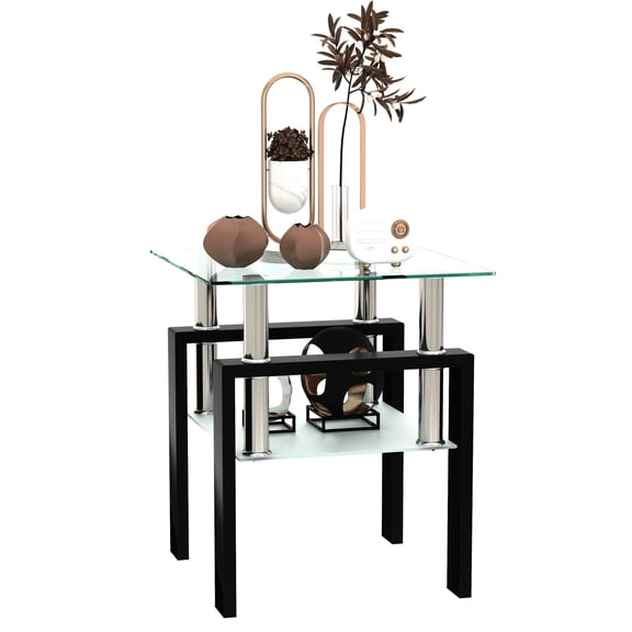 Modern Tempered Glass End Table | Used in Different Rooms | Transparent and Frosted Glass Layers | Easy to Maintain and Set Up