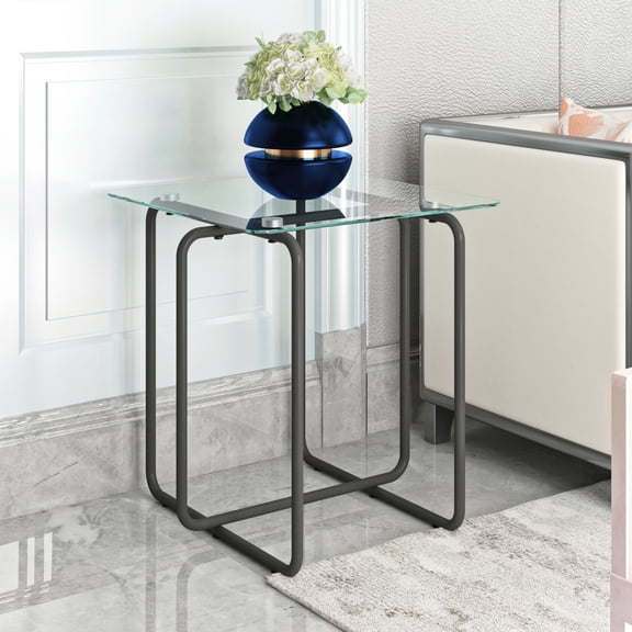 Modern Tempered Glass Tea Table Coffee Table, Table for Living Room,Black