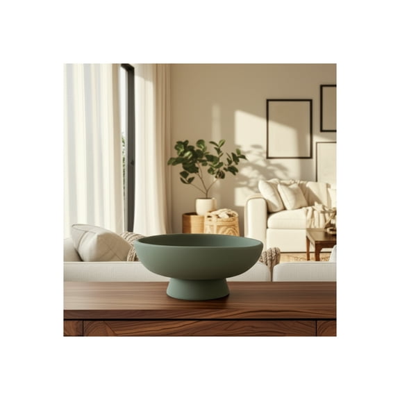 Modern Terracotta Pedestal Bowl for Coffee Table - Decorative Centerpiece Table Decoration with Handcrafted Charm - Stylish Home Decor Accent for Kitchen Counter, Key or Candy Bowl - 5" Green