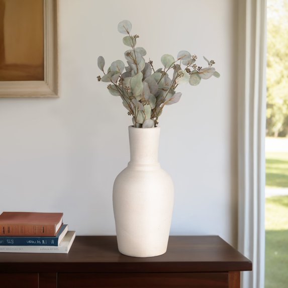 Elegant Vase for Living Room Decor - Modern Terracotta Flower Vase for Home Display - Sculptural Accent for Room, Bedroom, House, Office and Table with Curved Silhouette - 16", Ivory & Tan