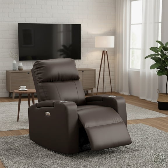 Modern Terry Collection, Upholstered Faux Leather with Electric Power Recliner Chair, Espresso