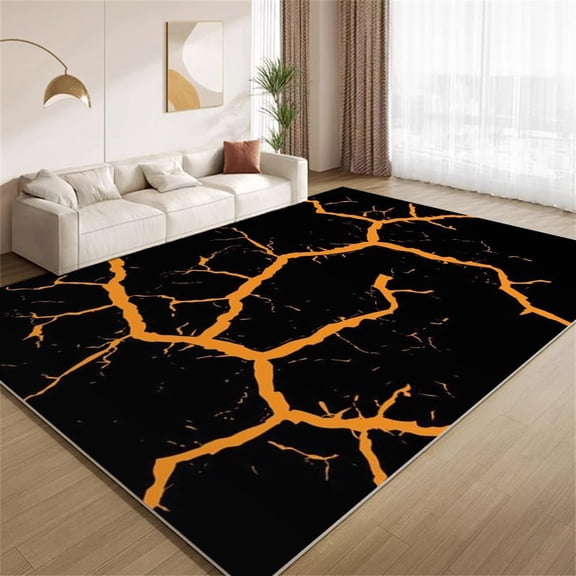 Modern Texture Area Rugs, Black Brown Crackle Carpet, Washable Non Slip Low Pile Soft Rug for Living Room Bedroom Entry Decor Mat 2ftx3ft
