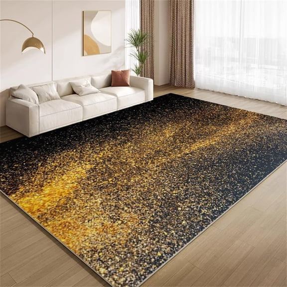 Modern Texture Area Rugs, Black Gold Sand Carpet, Washable Non Slip Low Pile Soft Rug for Living Room Bedroom Office Decor Mat 5ftx8ft