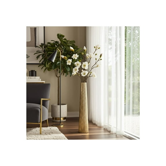 Modern Textured Metal Vase - Tall Aluminum Decorative Floor Vase - Metallic Finish - Elegant Home & Office Decor - Ideal for Living Room, Bedroom, and Entryway - 35" Gold