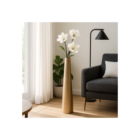 Modern Textured Metal Vase - Tall  Aluminum Decorative Floor Vase - Metallic Finish - Elegant Home & Office Decor - Ideal for Living Room, Bedroom, and Entryway - 35" Gold