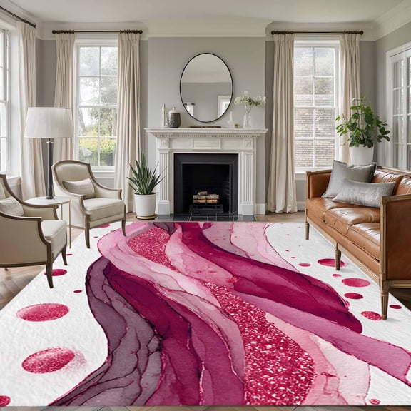 Modern Themed 8x10 Area Rugs for Living Room, Minimalism Wave Abstract Artistic Irregular Line Non Slip Floor Mat Washable Low-Profile Indoor Carpet for Bedroom, Dining Room, Bathroom