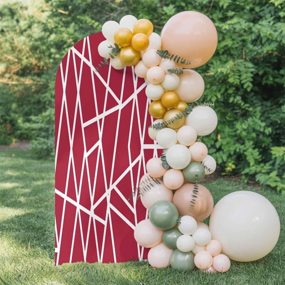 Modern Themed Arch Backdrop Cover 6 FT, Irregular Bright Red Shapes White Lines Pattern Wedding Arch Cover Stretchy Backdrop Stands Covers for Birthday Party Ceremony Banquet Decor