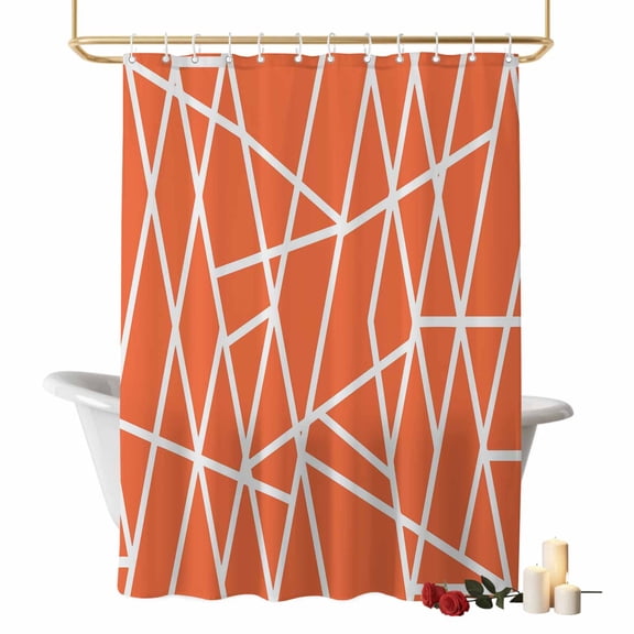 Modern Themed Bathroom Shower Curtain, Irregular Orange Shapes White Lines Pattern Waterproof Washable Soft Bath Curtain for Bathtub Decor with 12 Hooks&Grommet, 72x72 Inch