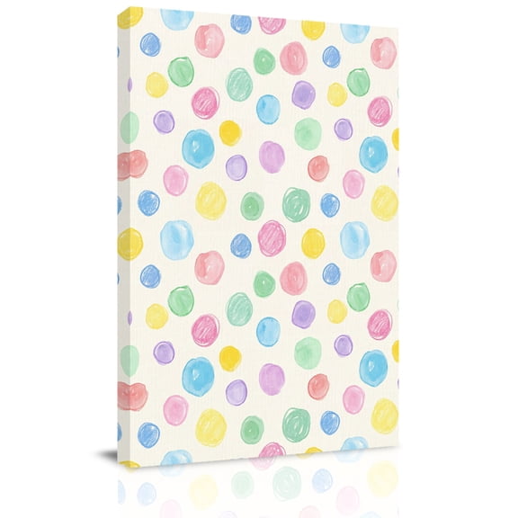 Modern Themed Canvas Wall Art for Living Room, Watercolor Polka Dot Colorful Bubble Cartoon Wall Decor Framed Artwork Pictures Ready to Hang for Bedroom Office Home Decor