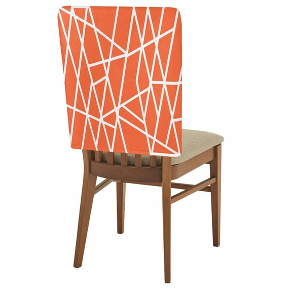 Modern Themed Chair Covers Set of 1 Irregular Orange Shapes White Lines Pattern Chair Back Covers Stretch Removable Washable Slipcovers Protector for Dining Room Kitchen Party Decor