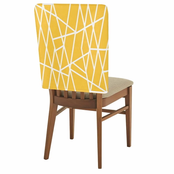 Modern Themed Chair Covers Set of 2 Irregular Yellow Shapes White Lines Pattern Chair Back Covers Stretch Removable Washable Slipcovers Protector for Dining Room Kitchen Party Decor