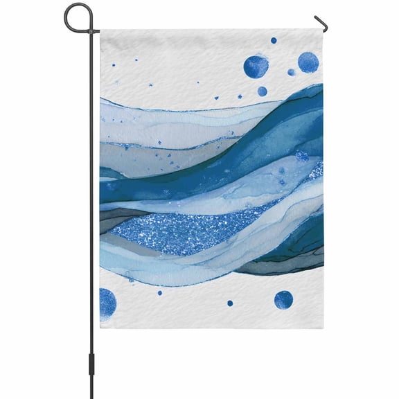 Modern Themed Garden Flag 12 x 18 Inches, Minimalism Blue Wave Abstract Artistic Irregular Line Weather Proof Outdoor Patio Flags Double Sided Small Garden Decoration for Yard Outside Home