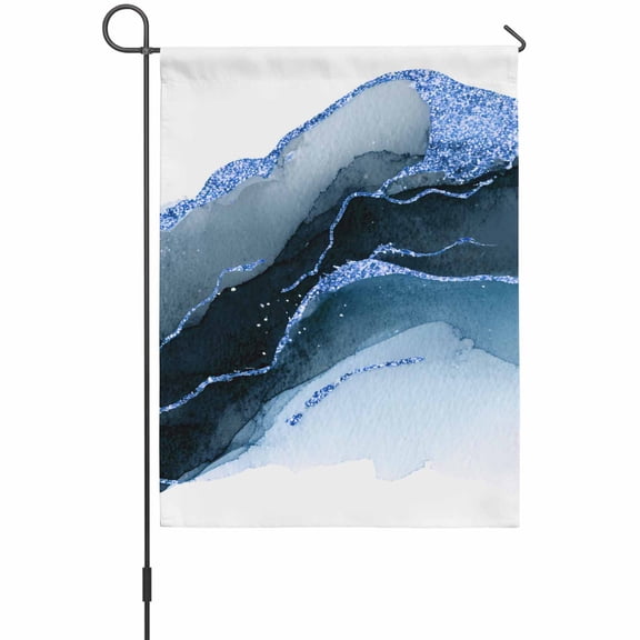 Modern Themed Garden Flag 12 x 18 Inches, Simple Blue Wave Abstract Artistic Irregular Line Weather Proof Outdoor Patio Flags Double Sided Small Garden Decoration for Yard Outside Home