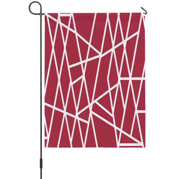 Modern Themed Garden Flags For Outdoor, Irregular Bright Red Shapes White Lines Pattern Small Double Side Yard Flags Weather Proof Garden Decor for Lawn Outside Holiday 12 x 18 Inches