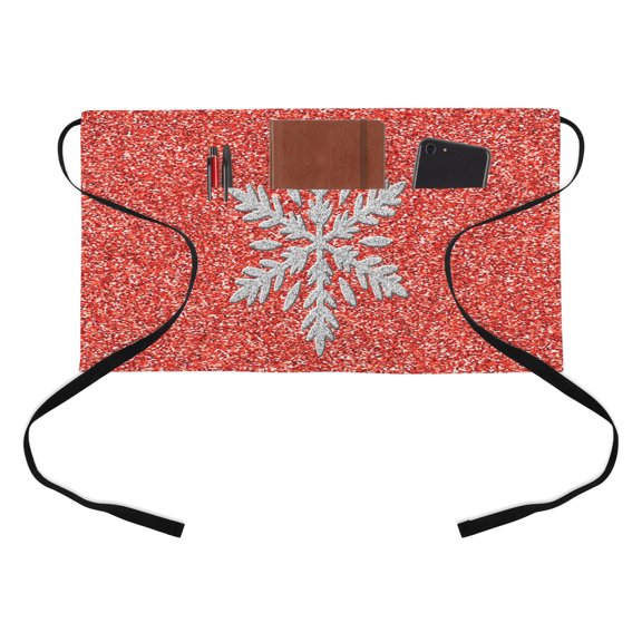 Modern Themed Half Waist Apron Winter Watercolor Sparkling Snowflake Pattern Short Waiter Aprons with 3 Pockets for Women Men Kitchen Restaurant Cooking