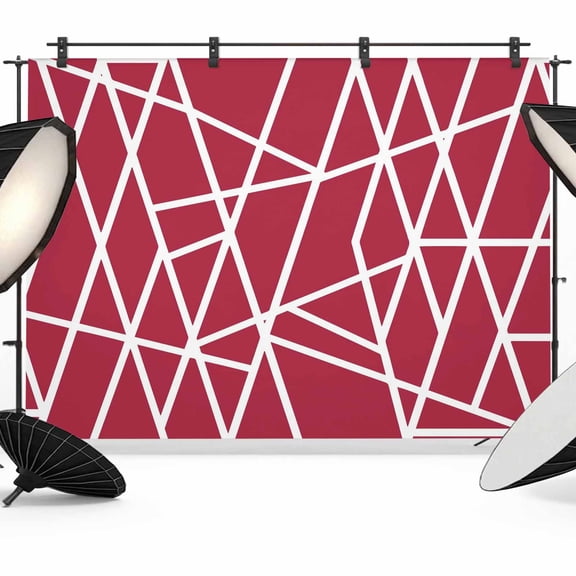 Modern Themed Photography Backdrop 7x5FT, Irregular Bright Red Shapes White Lines Pattern Photo Backdrops, Background for Photography Studio Photo Studio Background, Back Drop for Photoshoot