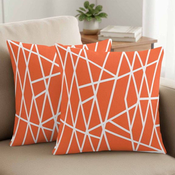 Modern Themed Pillow Covers Set of 2, Irregular Orange Shapes White Lines Pattern 16x16 Inch Decorative Throw Pillow Covers Soft Pillowcases with Zipper for Couch Sofa Bed Chair