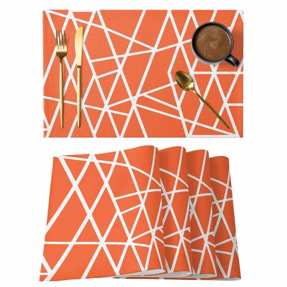 Modern Themed Placemats Set of 4 Irregular Orange Shapes White Lines Pattern Heat Insulation Washable Place Mats, Rustic Non-Slip Table Mats for Dining Table Party Kitchen Decor,13x19 Inch