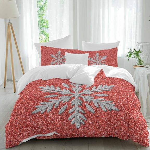 Modern Themed Queen Size Comforter Set, Winter Watercolor Sparkling Snowflake Pattern Bedding for All Seasons, 4 Pcs Bed Set, 1Quiltcover (90"x92") ,1Sheet(94"x116"), 2Pillowcases (30"x20")