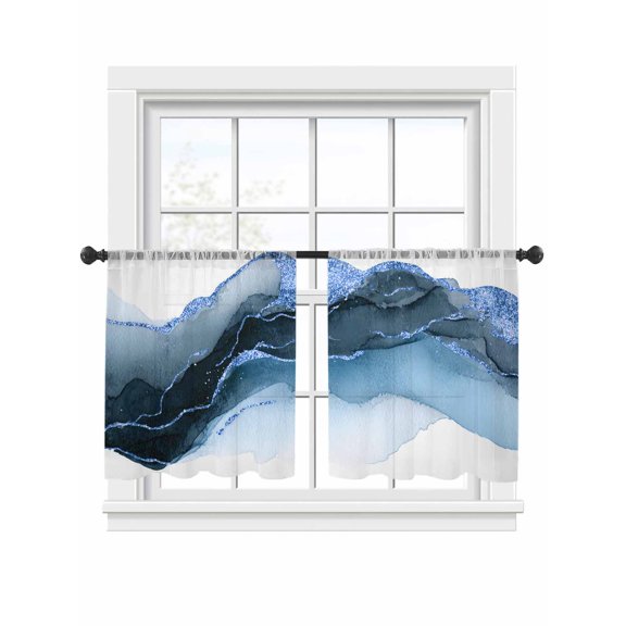 Modern Themed Sheer Curtains 2 Panels Set Simple Blue Wave Abstract Artistic Irregular Line Sheer Window Curtains Light Filtering Rod Pocket Voile Drapes for Bedroom Living Room 52"x54"