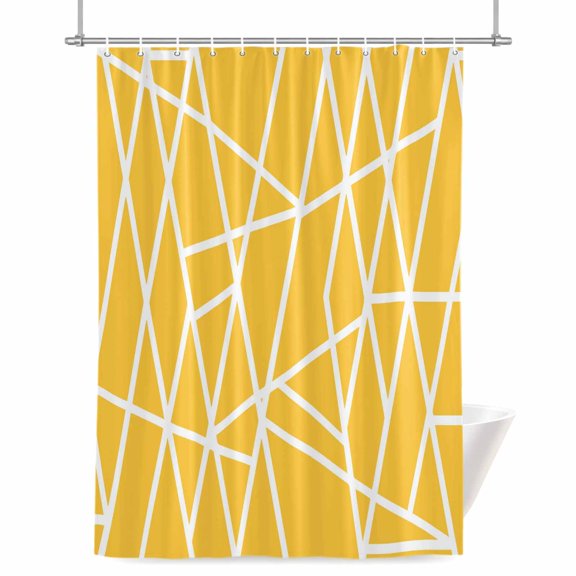 Modern Themed Shower Curtain, Irregular Yellow Shapes White Lines Pattern Waterproof Shower Curtain Set with 12 Hooks Lightweight Bath Curtains Fabric Bathroom Decor 72x72 Inches